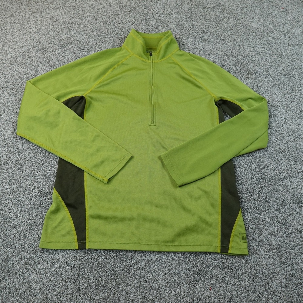 REI Pullover Mens L Green 1/4 Zip Waffle Knit Grid Fleece Hiking Sweatshirt Hike